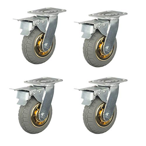 VKEID Heavy Duty Rubber Swivel Castor Wheel Set - 4 Pcs with Brake Lock