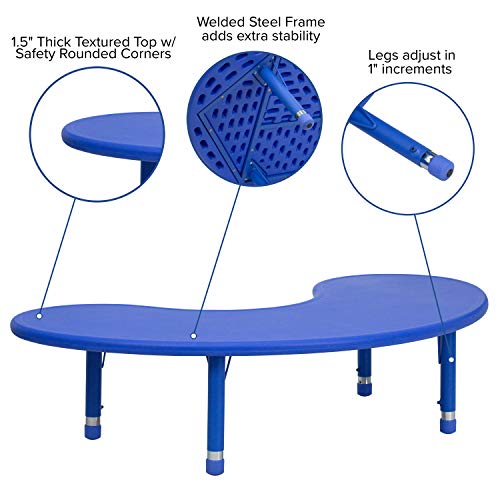 Flash Furniture 35''W x 65''L Half-Moon Blue Plastic Height Adjustable Activity Table