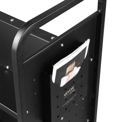 VEVOR Rolling Book Cart, 330 lbs Library Cart, Double Sided W-Shaped Sloped Shelves, 4-Inch Lockable Wheels - Black