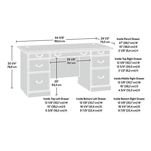 Sauder 418646 Orchard Hills Executive Desk, L: 64.33" x W: 29.53" x H: 30.28", Milled Cherry finish