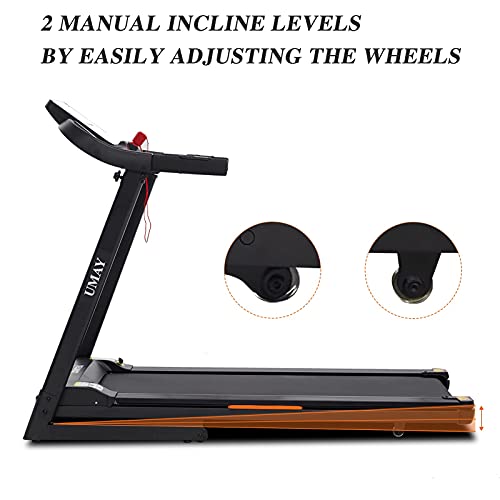 UMAY Folding Treadmill for Home with LCD Display, Exercise Runinng Machine with 12 Preset Programs & Manual Incline, Electric Proform Treadmill with Transport Wheels for Small Space
