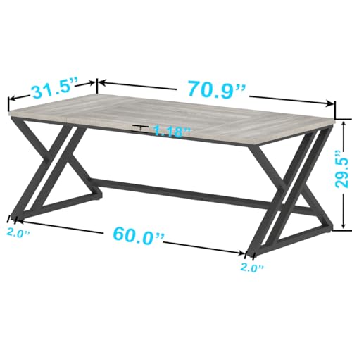 LVB Modern Industrial Double Workstation Desk, 70.8" Long, Light Grey Oak
