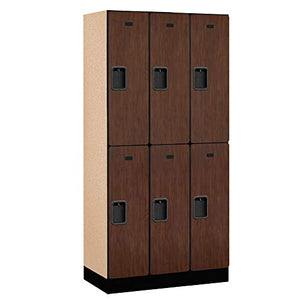 Salsbury Industries 2-Tier Designer Wood Locker, 6ft High, 18in Deep, Mahogany