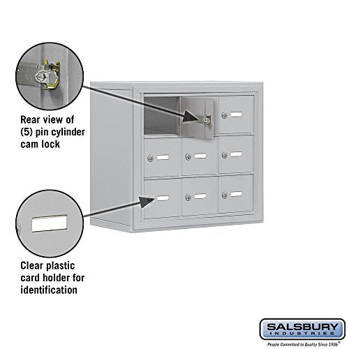 Salsbury Industries 19038-09ASK Cell Phone-3 Unit Surface Mounted-Master Keyed Locks with 8-Inch Diameter Compartments, Aluminum