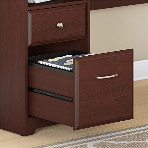 Bush Furniture Cabot 72W 3 Position L Shaped Sit to Stand Desk with Hutch and File Cabinet in Harvest Cherry