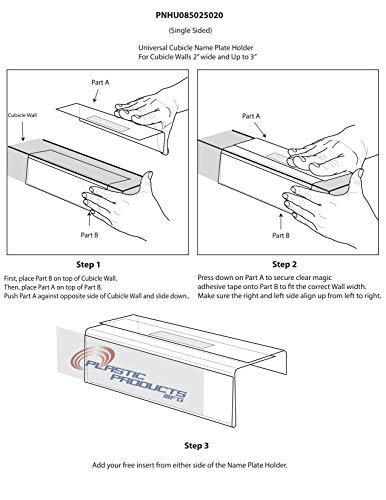Adjustable Cubicle Name Plate Holders Single-Sided by Plastic Products Mfg - Expands from 2” up to 3” wide using our clear removable magic tape (25 Pack) - Cubicle Name Plates By Plastic Products Mfg.