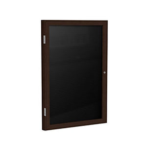 Ghent 2" x 1 1/2" 1 Door Enclosed Flannel Letter Board, Black, Wood Frame Walnut Finish (PN121 1/2B-BK)
