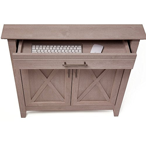 Bush Furniture Key West Secretary Desk with Desktop Organizers in Washed Gray