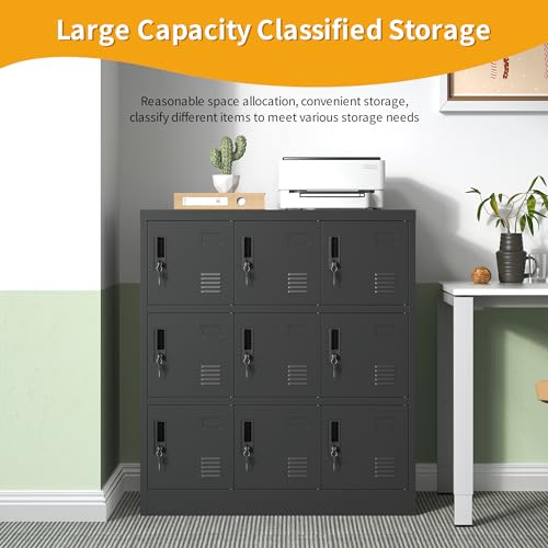 VIYET Employee Storage Locker, 9-Door Metal Locker with Card Slot - Black