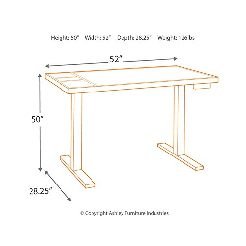 Ashley Furniture Signature Design - Baraga Electric Adjustable Home Office Desk - Power Cord Included - Contemporary - White w/ Frosted Glass Top