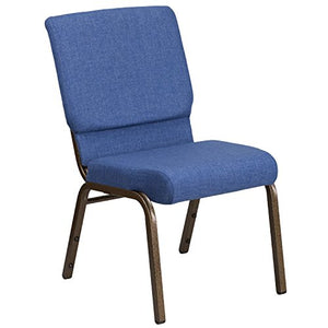 Flash Furniture 4 Pack Stacking Church Chair Blue Fabric Gold Vein Frame