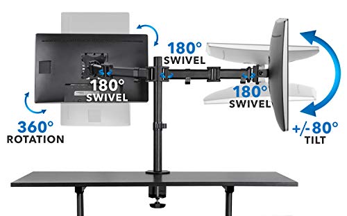 Mount-It! Mobile Standing Desk with Dual Monitor Mount - 40 Inch Wide Height Adjustable Rolling Computer Workstation with Four Wheels,