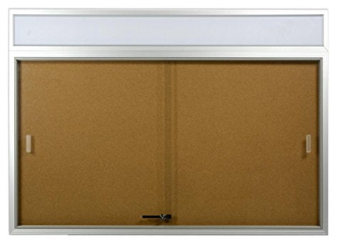 48 x 36 Indoor Cork Board for Wall, Includes Separate Header Area, Sliding Glass Doors, 4' x 3' Bulletin Board with Mounting Hardware, Silver