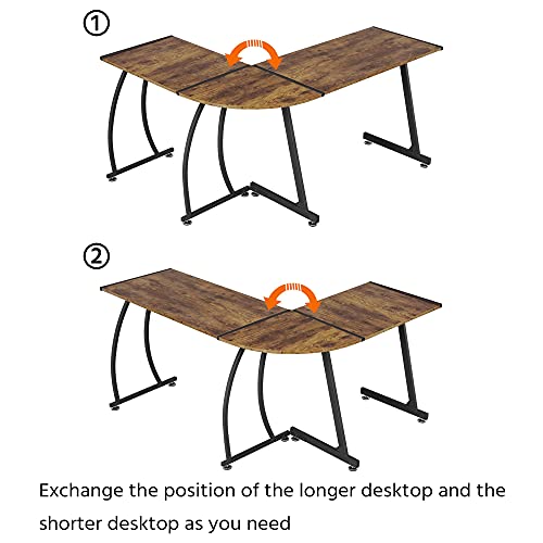 YAHEETECH L Shaped Corner Desk，Office Corner Desk, Round Corner Computer Desk, Large PC Laptop Workstation Table, Home Office Furniture, Rustic Brown