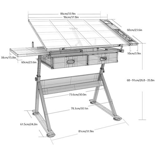 Tiltable Desk,with Adjustable Height for Art Design Drawing Writing Painting Crafting Drafting Work and Study (Size : A)