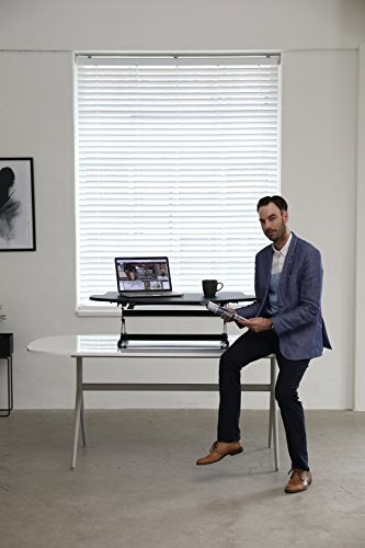DTD - Height Adjustable Standing Desk Riser with Sliding Keyboard Tray, for Cubicles - Cube Corner, 41-inch, DTD-C-MBK-SK-AMZ