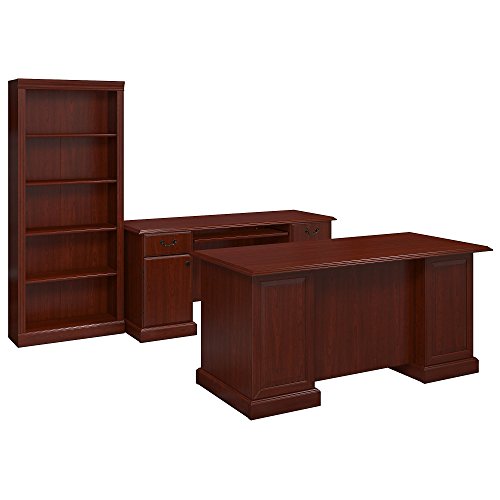 kathy ireland Home by Bush Furniture BNT005CS Bennington Manager's Desk, Credenza and Bookcase, Harvest Cherry