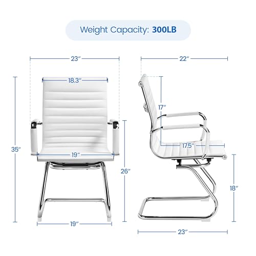 Yaheetech Set of 4 White Faux Leather Mid Back Guest Chairs