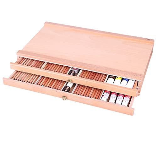 YIFUTY Artist Tabletop Wooden Desktop Portable Easel Beech Painting Box with Three Layer Drawers for Painting Hardware Art Supplies