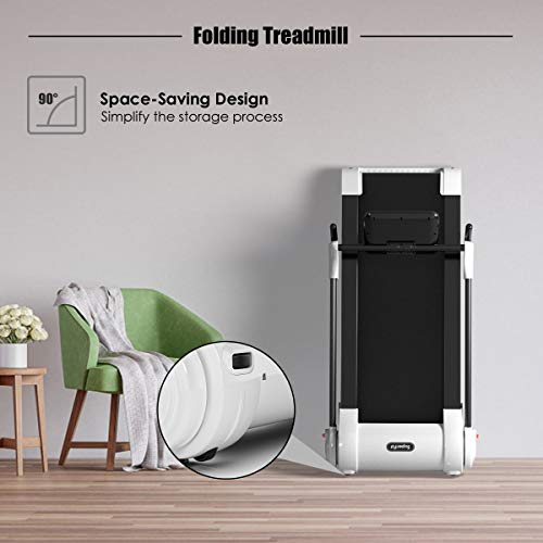 GYMAX Folding Treadmill, 2.25HP Electric Motorized Running Walking Machine with LED Touch Screen & Bluetooth Speaker, Portable Cardio Workout Treadmill for Home Gym Office (White)