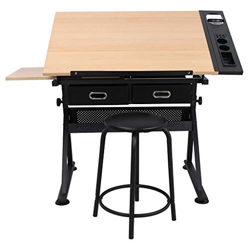 Lgan Tiltable Drawing Table, Adjustable Art Desk, with Storage Craft Table, Drafting Table Maple Panel, Child Adult Drawing Desk