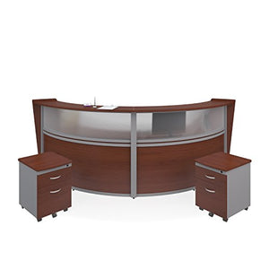 OFM Marque Series Plexi Double-Unit Curved Reception Station - Office Furniture Receptionist/Secretary Desk with Two Cherry Pedestals (PKG-55312-CHY)