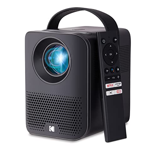 KODAK FLIK HD9 Smart Projector | Mini Portable Indoor & Outdoor Movie with Android TV, Wi-Fi, Bluetooth | FHD 1080p, Built-In Speakers, Voice Remote | Up to 120” Screen