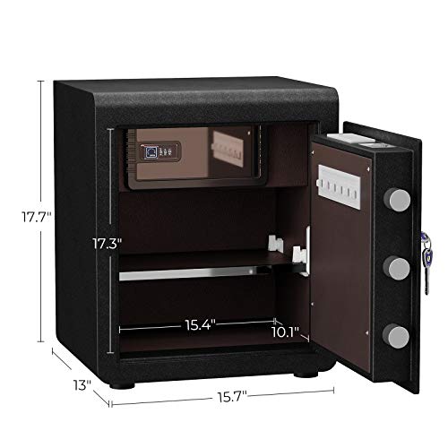 SONGMICS Safe Box, Security Safe, 1.6 Cubic Feet, Dual Locking System, with Digital Keypad, Manual Override, Adjustable Divider, Alarm Function, Anti-Theft, for Home Office Hotel, Black ULBX115B01