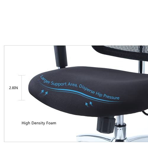 Ticova Ergonomic Office Chair - High Back Desk Chair with Elastic Lumbar Support & 3D Metal Armrest - 130°Reclining & Rocking Mesh Computer Chair with Thick Seat Cushion & Rotatable Headrest