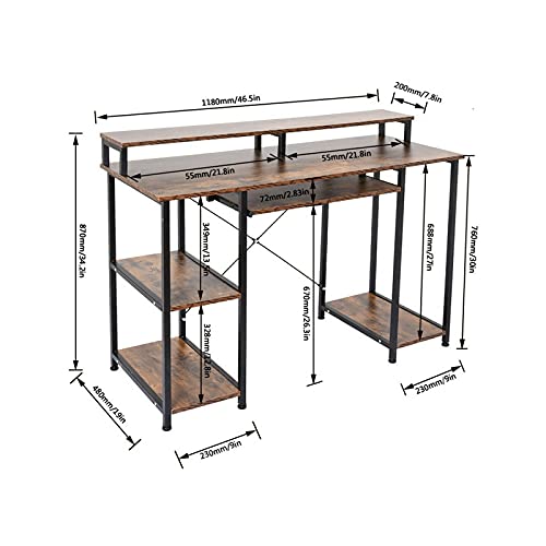 BJYX Computer Desk Workstation Home Office Student Dorm Laptop Study Gaming Table (Color : Brown(47In+amp; w/Shelf))
