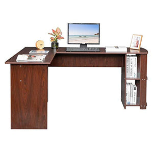 GUOOK Multipurpose Table Computer Desk L-Shaped Home Office Workstation Desk with 2-Layer Storage Rack, Wooden Right-Angle Computer Desk