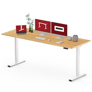 SANODESK Standing Desk with Dual Motor, 3-Stage Lifting Column, Handset - 78" Real Bamboo Desk/White Frame
