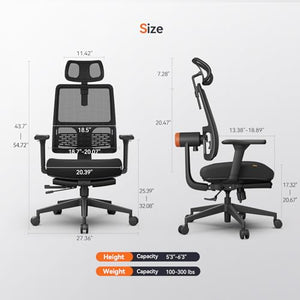 Newtral Ergonomic Chair with Footrest - Auto-Following Lumbar Support, 4D Armrest, Adjustable Seat & Recline