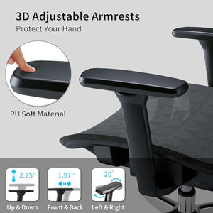 PatioMage Ergonomic Office Chair with 3D Armrest, Adjustable Headrest, Lumbar Support