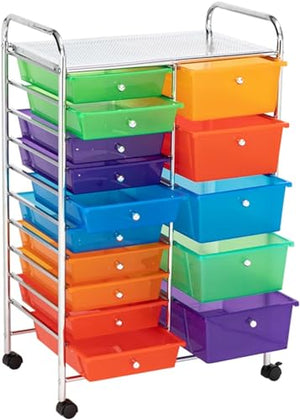 GaRcan Multi-Color 15 Drawers Rolling Organizer Storage Cart