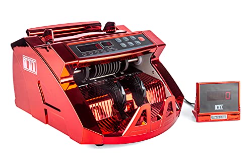 Red Money Counter by BESOSC with UV/MG Detection, 80W Bill Counter with Counterfeit Bill Detection, LED Display, 1000 pcs per Minute, no Mixed Bill Counting