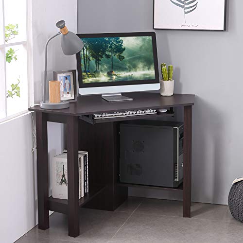 Corner Desk Writing and Study Corner Computer Desk with Keyboard Tray Storage Shelves,Wooden Compact Home Office Desk,47 inch,Brown