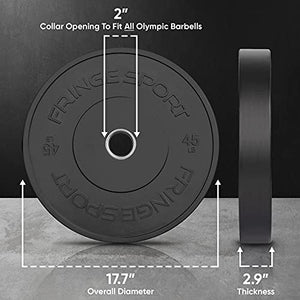 Fringe Sport Milspec Black Bumper Plate 45lb Weight Set for Weightlifting and Strength Training, Durable & Strong Olympic Weight Plates - Perfect for Small Gym Weight Set