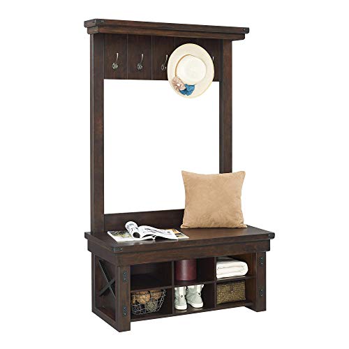 Ameriwood Home Wildwood Wood Veneer Entryway Hall Tree with Bench, Espresso