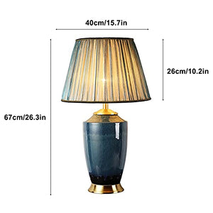 EARSHOT Blue Ceramic Table Lamp with Fabric Lampshade and Copper Base - Modern Nightstand Lamp for Home Office and Cafe