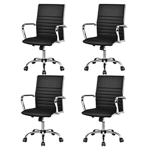 Giantex Ribbed Office Chair, High Back Executive Conference Chair, PU Leather, Swivel, Height Adjustable (Black)