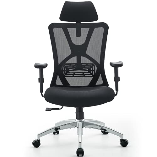 Ticova Ergonomic Office Chair - High Back Desk Chair with Adjustable Lumbar Support & Thick Seat Cushion - 130°Reclining & Rocking Mesh Computer Chair with Adjustable Headrest, Armrest