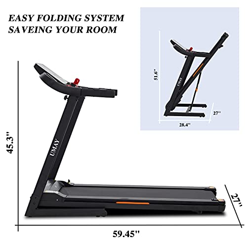 UMAY Folding Treadmill for Home with LCD Display, Exercise Runinng Machine with 12 Preset Programs & Manual Incline, Electric Proform Treadmill with Transport Wheels for Small Space