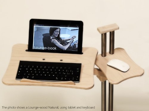Lounge-wood Natural - Notebook Stand, supports up to 17-18 inch Laptops, Tablet, IPad, Lectern for E-book. Coolfit Cooling System, Mouse-pad for external Mouse or Smartphone