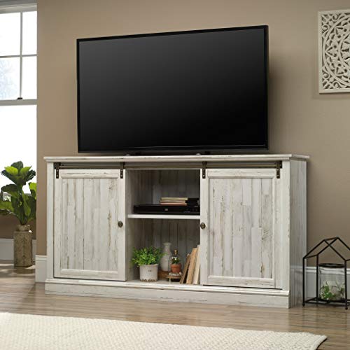 Sauder 423674 Barrister Lane 60" Sliding Door Entertainment Credenza, White Plank Finish