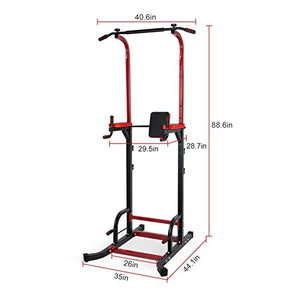 Greensen Power Tower Dip Station Adjustable Pull Up Bar Multi-Function Workout Dip Station for Home Gym Portable Strength Training Workout Equipment