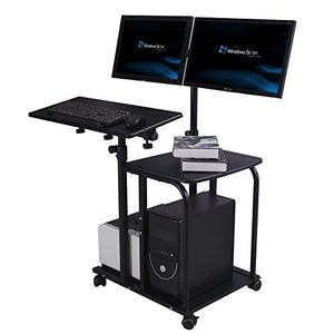 e-joy Mobile Compact Computer Cart Computer Desk PC Laptop Table Allow for 2 Monitors, Black