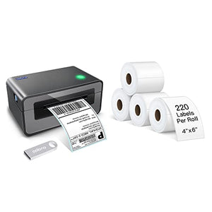 POLONO Label Printer - 150mm/s 4x6 Gray Thermal Label Printer, POLONO 4"×6" Direct Thermal Shipping Label, 220 Labels×4 Roll, Compatible with Amazon, Ebay, Etsy, Shopify and FedEx