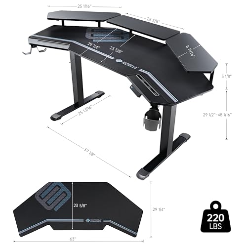 EUREKA ERGONOMIC Gaming Desk 63" Adjustable Height Sit Stand Desk with Mousepad, 3 Stands, Headphone/Cup Holder