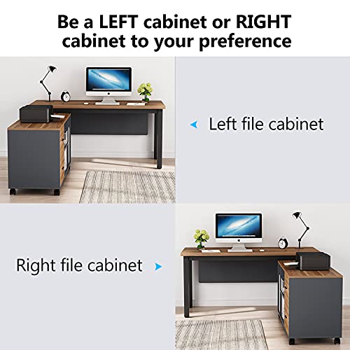 Tribesigns L-Shaped Computer Desk with Storage Drawers Cabinet Set, Large Executive Office Desk with Shelves, Industrial Business Furniture Workstation for Home Office, Rustic Walnut